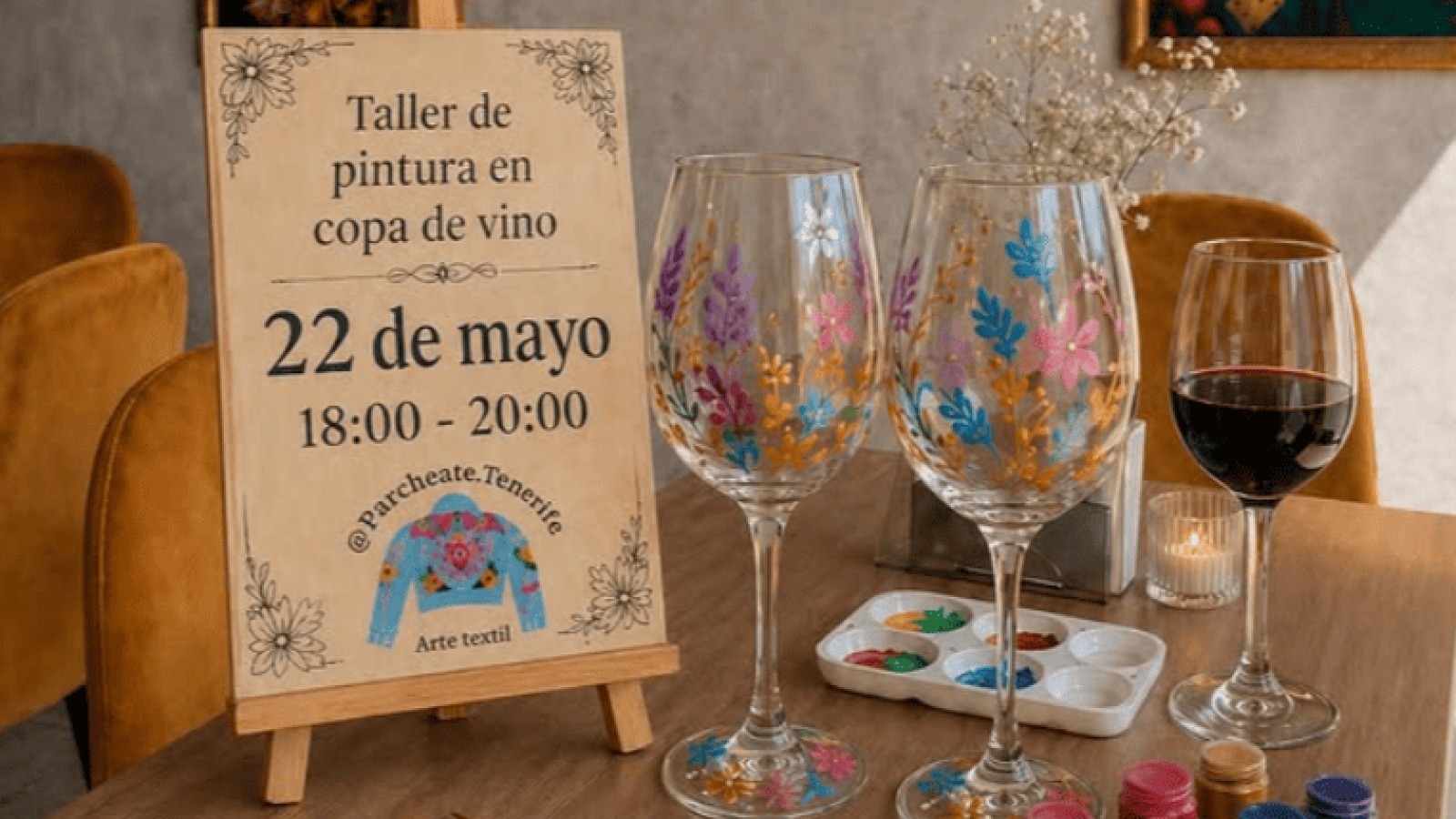 Taller de pintura de copa de vino con vino 